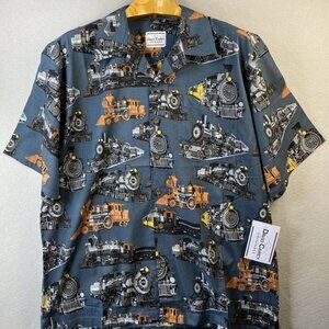 NEW David Carey Originals Button Up Shirt Mens XL Locomotive All‎ Over Print